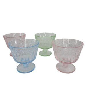 Daisy Flower Glass Dessert Pedestal Cups Set of 4 Blue Green PInk